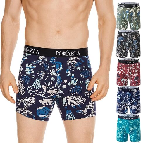 POKARLA Mens Stretch Boxer Briefs Soft Cotton Open Fly Tagless Underwear Regular Leg in Saudi Arabia