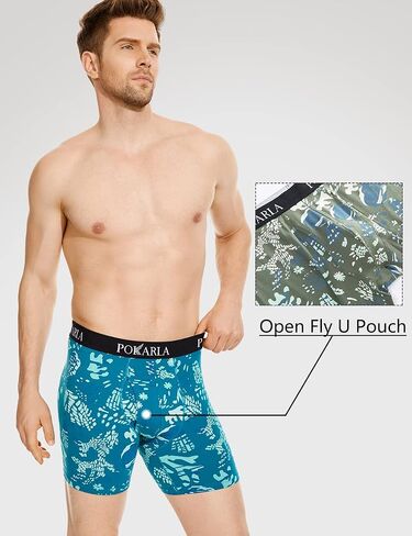POKARLA Mens Stretch Boxer Briefs Soft Cotton Open Fly Tagless Underwear Regular Leg in Saudi Arabia