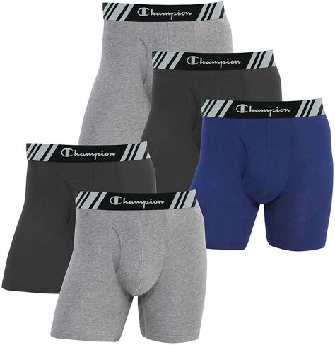 Champion Men's Boxer Briefs All Day Comfort No Ride Up Double Dry X-Temp 5 Pack (Black - Navy - Grey, Large) in Kuwait