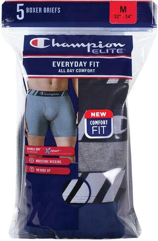 Champion Men's Boxer Briefs All Day Comfort No Ride Up Double Dry X-Temp 5 Pack (Black - Navy - Grey, Large) in Kuwait
