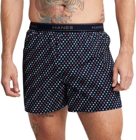 Hanes Mens Tagless Boxer With Exposed Waistband Multi-Packs in Saudi Arabia
