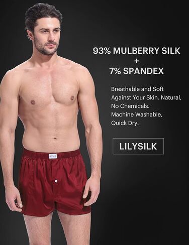 LILYSILK Silk Boxers Mens Breathable Real Mulberry Underwear 6A Grade Royal Shorts Combo Pack, Silk Sleep Lounge Bottoms in Kuwait