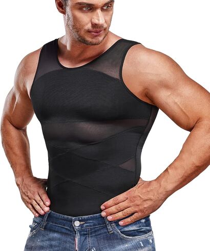 SOLCYSX Compression Shirt for Men Slimming Undershirt Body Shaper Tank top for gynomastica Sleeveless Shapewear Vest Men in Saudi Arabia