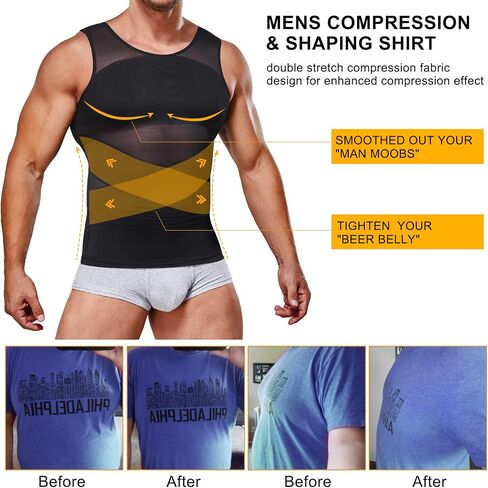 SOLCYSX Compression Shirt for Men Slimming Undershirt Body Shaper Tank top for gynomastica Sleeveless Shapewear Vest Men in Saudi Arabia