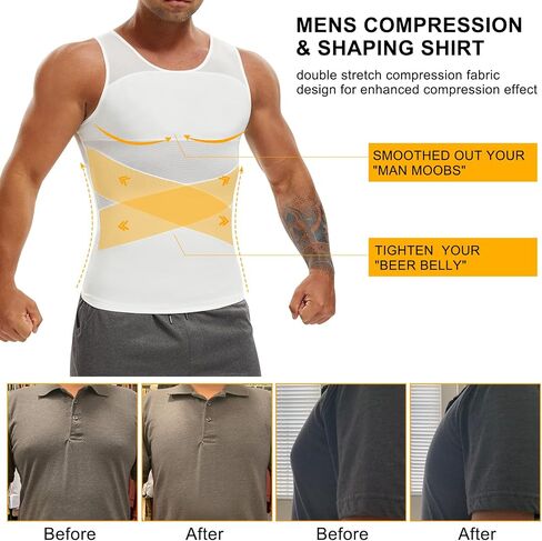 SOLCYSX Compression Shirt for Men Slimming Undershirt Body Shaper Tank top for gynomastica Sleeveless Shapewear Vest Men in Saudi Arabia
