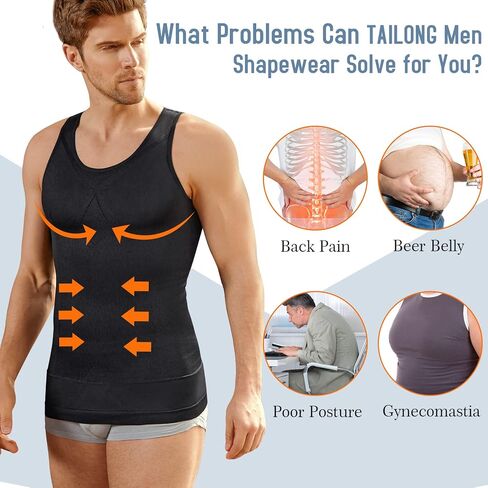 TAILONG Compression Shirts for Men Shapewear Slimming Body Shaper Waist Trainer Vest Workout Tank Tops Abdomen Undershirts in Saudi Arabia