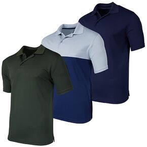 مجموعة Real Essentials 3 Pack: قميص بولو رجالي سريع الجفاف بأكمام قصيرة للأداء الرياضي (متوفر بمقاس كبير وطويل)