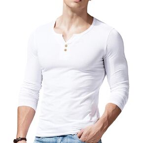 palglg Mens Cotton Muscle Slim Fitted Sport Henley T-Shirt with Button