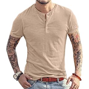 palglg Mens Cotton Muscle Slim Fitted Sport Henley T-Shirt with Button in Saudi Arabia