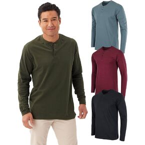 مجموعة 3 قطع من Real Essentials: تي شيرت Henley رجالي قطني بأكمام طويلة - تي شيرت كاجوال للعمل (متوفر بمقاس كبير وطويل) in Kuwait