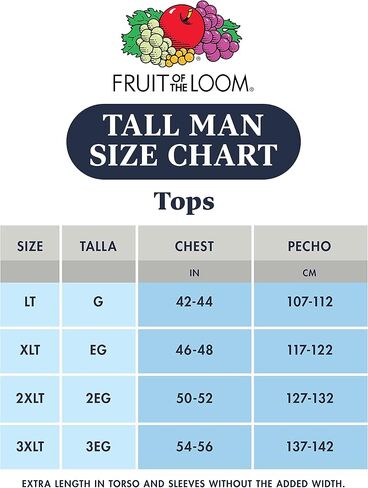 قمصان داخلية طويلة وكبيرة الحجم بدون علامات للرجال من Fruit of the Loom in Kuwait