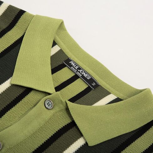 Men’s Short Sleeve Knit Shirt Vintage Stripe Lapel Collar Polo Shirt in Kuwait