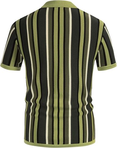 Men’s Short Sleeve Knit Shirt Vintage Stripe Lapel Collar Polo Shirt in Kuwait