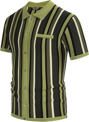 Men’s Short Sleeve Knit Shirt Vintage Stripe Lapel Collar Polo Shirt in Kuwait