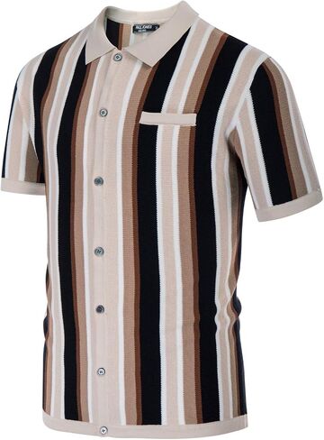 Men’s Short Sleeve Knit Shirt Vintage Stripe Lapel Collar Polo Shirt in Kuwait