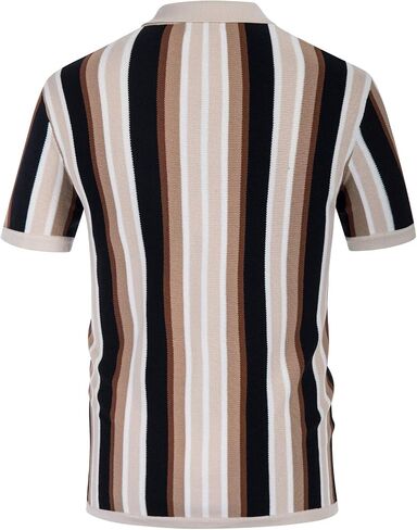 Men’s Short Sleeve Knit Shirt Vintage Stripe Lapel Collar Polo Shirt in Kuwait