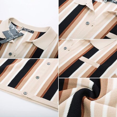 Men’s Short Sleeve Knit Shirt Vintage Stripe Lapel Collar Polo Shirt in Kuwait