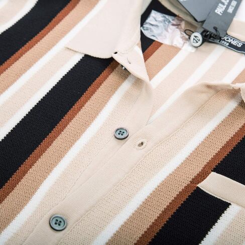Men’s Short Sleeve Knit Shirt Vintage Stripe Lapel Collar Polo Shirt in Kuwait
