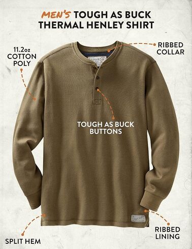 Legendary Whitetails Men's Tough as Buck Double Layer Thermal Henley Shirt-Casual Long Sleeve Waffle Knit Regular Fit in Saudi Arabia
