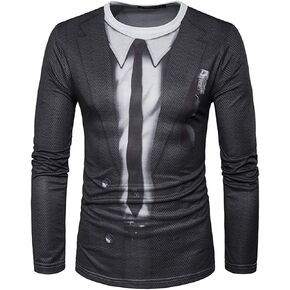 GRATJCIN Men's 3D-Print Realistic Suit Tuxedo Long Sleeve T-Shirt