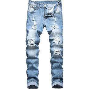 Men's Ripped Distressed Destroyed Jeans Slim Fit Straight Leg Hip Hop Denim Pants Vintage Washed Jean with Holes in Saudi Arabia