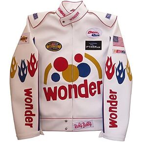 Xtreem Leather Men's Ricky Bobby Racing White Faux Leather Jacket in Saudi Arabia