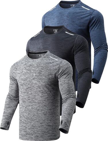 3 Pack: Men's Long Sleeve T Shirts, Dry Fit UV Sun Protection Outdoor Hiking Athletic Active Tops with Thumb Holes in Saudi Arabia