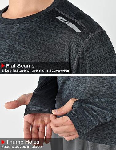 3 Pack: Men's Long Sleeve T Shirts, Dry Fit UV Sun Protection Outdoor Hiking Athletic Active Tops with Thumb Holes in Saudi Arabia