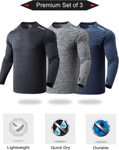 3 Pack: Men's Long Sleeve T Shirts, Dry Fit UV Sun Protection Outdoor Hiking Athletic Active Tops with Thumb Holes in Saudi Arabia