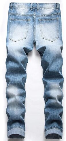 Men's Ripped Distressed Destroyed Jeans Slim Fit Straight Leg Hip Hop Denim Pants Vintage Washed Jean with Holes in Saudi Arabia