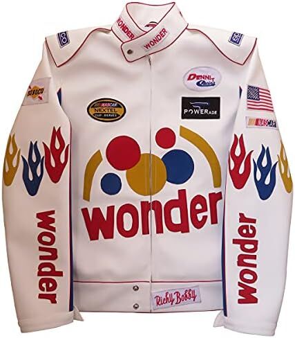 Xtreem Leather Men's Ricky Bobby Racing White Faux Leather Jacket in Saudi Arabia