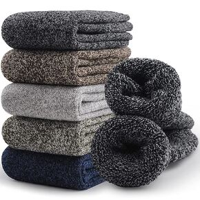 SIMIYA 5 Pairs Merino Wool Socks for Men, Thick Winter Wool Hiking Socks, Warm Breathable Crew Mens Socks