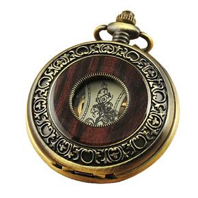 ساعة جيب ميكانيكية للرياح اليدوية للرجال من VIGOROSO بتصميم Steampunk من الخشب المجوف مع سلسلة وصندوق