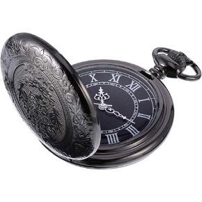 Hicarer Quartz Pocket Watch for Men with Black Dial and Chain Vintage Roman Numerals Christmas Gifts Birthday in Saudi Arabia