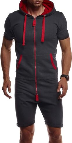 Leif Nelson men's short jumpsuit for summer short pants short-sleeved hooded LN8313 in Saudi Arabia