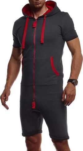 Leif Nelson men's short jumpsuit for summer short pants short-sleeved hooded LN8313 in Saudi Arabia
