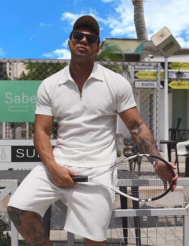 URRU Men's Polo Shirt and Shorts Set Summer Outfits Fashion Casual Short Sleeve Polo Suit for Men 2 Piece Shorts Tracksuit in Saudi Arabia