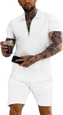 URRU Men's Polo Shirt and Shorts Set Summer Outfits Fashion Casual Short Sleeve Polo Suit for Men 2 Piece Shorts Tracksuit in Saudi Arabia