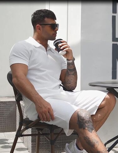 URRU Men's Polo Shirt and Shorts Set Summer Outfits Fashion Casual Short Sleeve Polo Suit for Men 2 Piece Shorts Tracksuit in Saudi Arabia