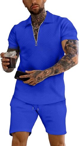 URRU Men's Polo Shirt and Shorts Set Summer Outfits Fashion Casual Short Sleeve Polo Suit for Men 2 Piece Shorts Tracksuit in Saudi Arabia