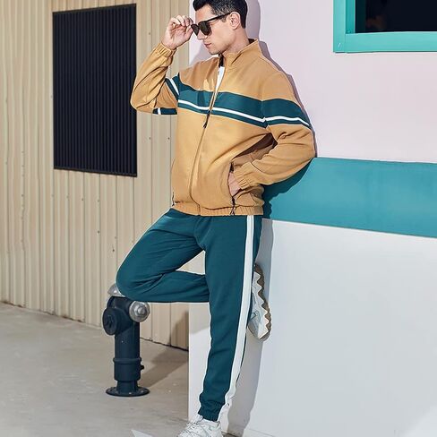 LBL Men's Sweat Suit 2 Piece Outfit Casual Contrast Sports Jogging Tracksuits Set in Saudi Arabia