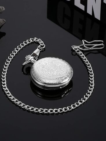 Vintage Pocket Watch Steel Men Watch with Chain for Fathers Day Xmas Present Daily Use in Kuwait