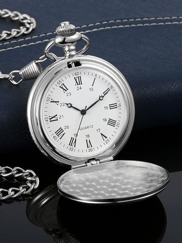 Vintage Pocket Watch Steel Men Watch with Chain for Fathers Day Xmas Present Daily Use in Kuwait