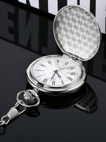 Vintage Pocket Watch Steel Men Watch with Chain for Fathers Day Xmas Present Daily Use in Kuwait