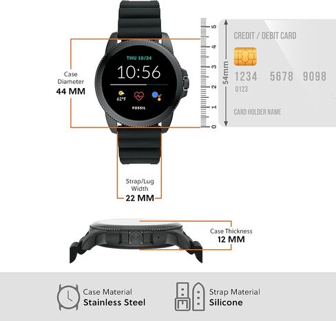 Fossil 44mm Gen 5E Stainless Steel and Silicone Touchscreen Smart Watch with Heart Rate in Saudi Arabia