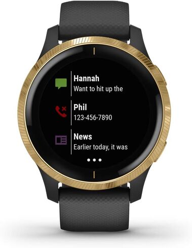 ساعة ذكية Garmin 010-02173-11 Venu، نظام تحديد المواقع العالمي (GPS) مع شاشة لمس ساطعة، تتميز بالموسيقى ومراقبة طاقة الجسم وتمارين الرسوم المتحركة ومستشعر نبض الثور والمزيد، أسود in Kuwait