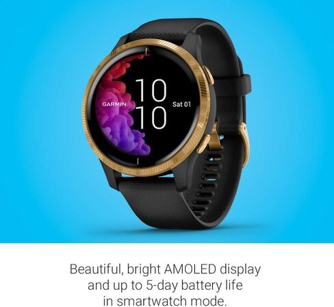 ساعة ذكية Garmin 010-02173-11 Venu، نظام تحديد المواقع العالمي (GPS) مع شاشة لمس ساطعة، تتميز بالموسيقى ومراقبة طاقة الجسم وتمارين الرسوم المتحركة ومستشعر نبض الثور والمزيد، أسود in Kuwait