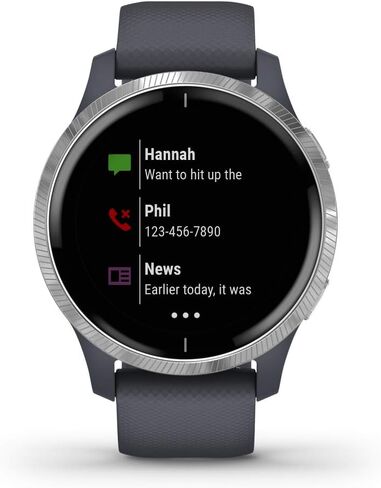 ساعة ذكية Garmin 010-02173-11 Venu، نظام تحديد المواقع العالمي (GPS) مع شاشة لمس ساطعة، تتميز بالموسيقى ومراقبة طاقة الجسم وتمارين الرسوم المتحركة ومستشعر نبض الثور والمزيد، أسود in Kuwait