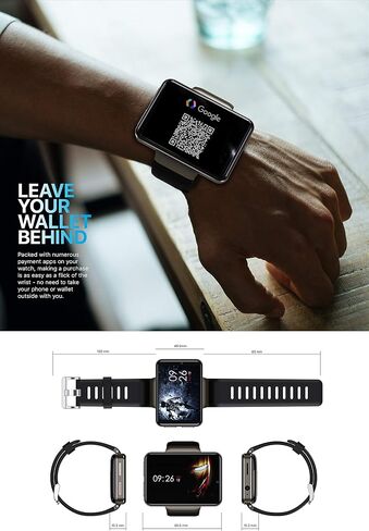 DM101 4G Smart Watch for Men 2.41" Display Android 7.1 3GB RAM 32GB ROM 2080mAh Watch Phone with Face ID Dual Camera Bluetooth GPS IP67 Waterproof Smartwatch (Black) in Saudi Arabia