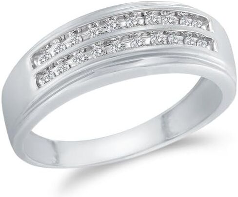 Sonia Jewels 14K Yellow and White Two Tone Gold Diamond Two Rows Mens Wedding Band Ring - w/Channel Set Round Diamonds - (1/4 cttw) in Kuwait